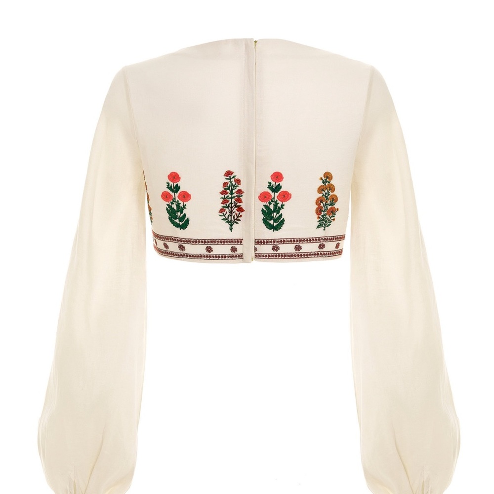 Pera Dahlia Linen Cropped Top View 3